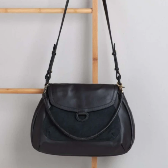 OVAE Dhara Suede Leather Bag - Black