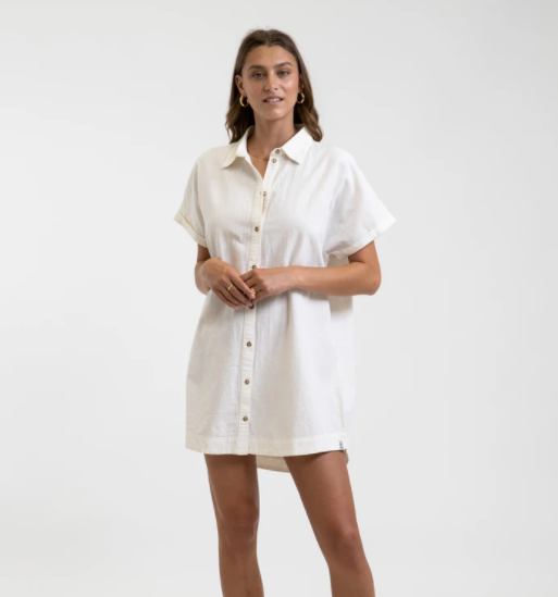 RHYTHM WOMEN Classic Linen Shirt Dress - White