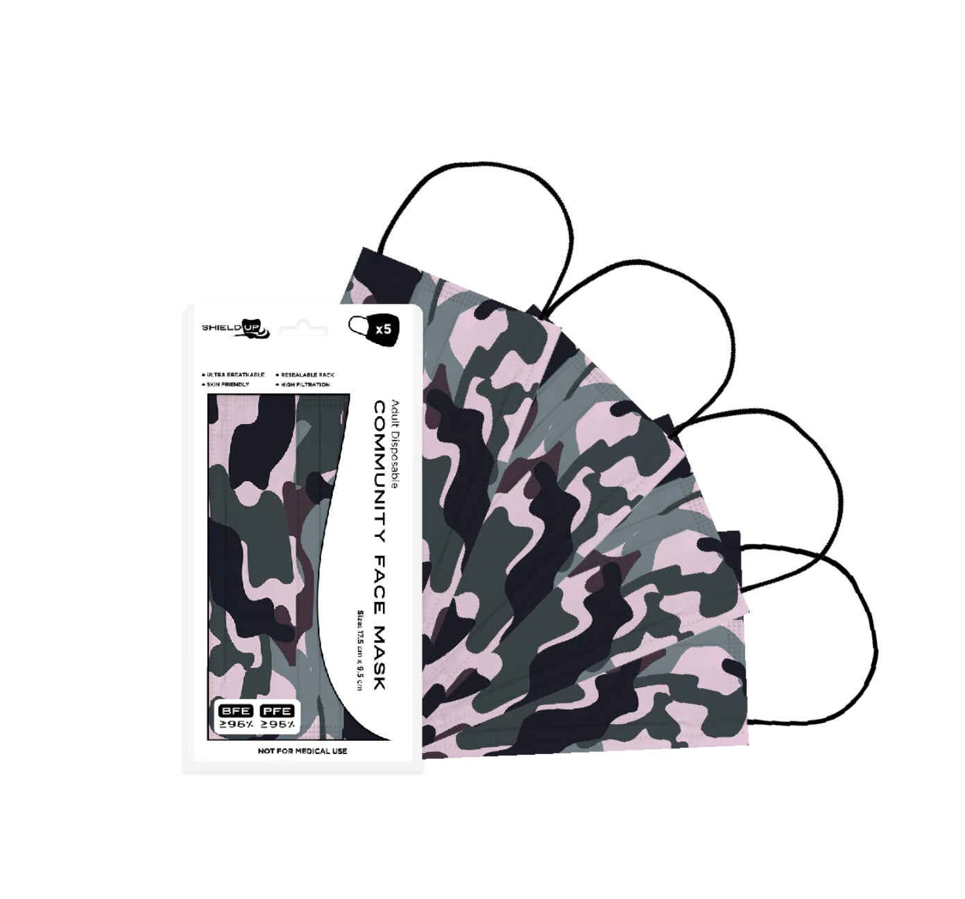 SHIELD UP Disposable Face Mask - Camo (5 Pack)