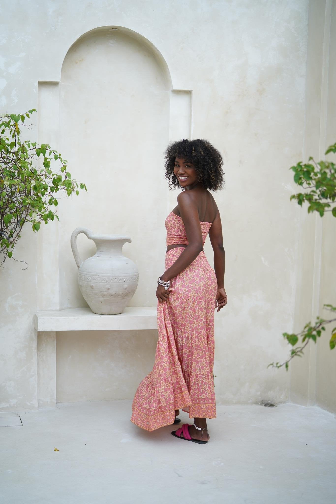 TANAH FOLK Jasmin Skirt - "Pink Sunflowers"