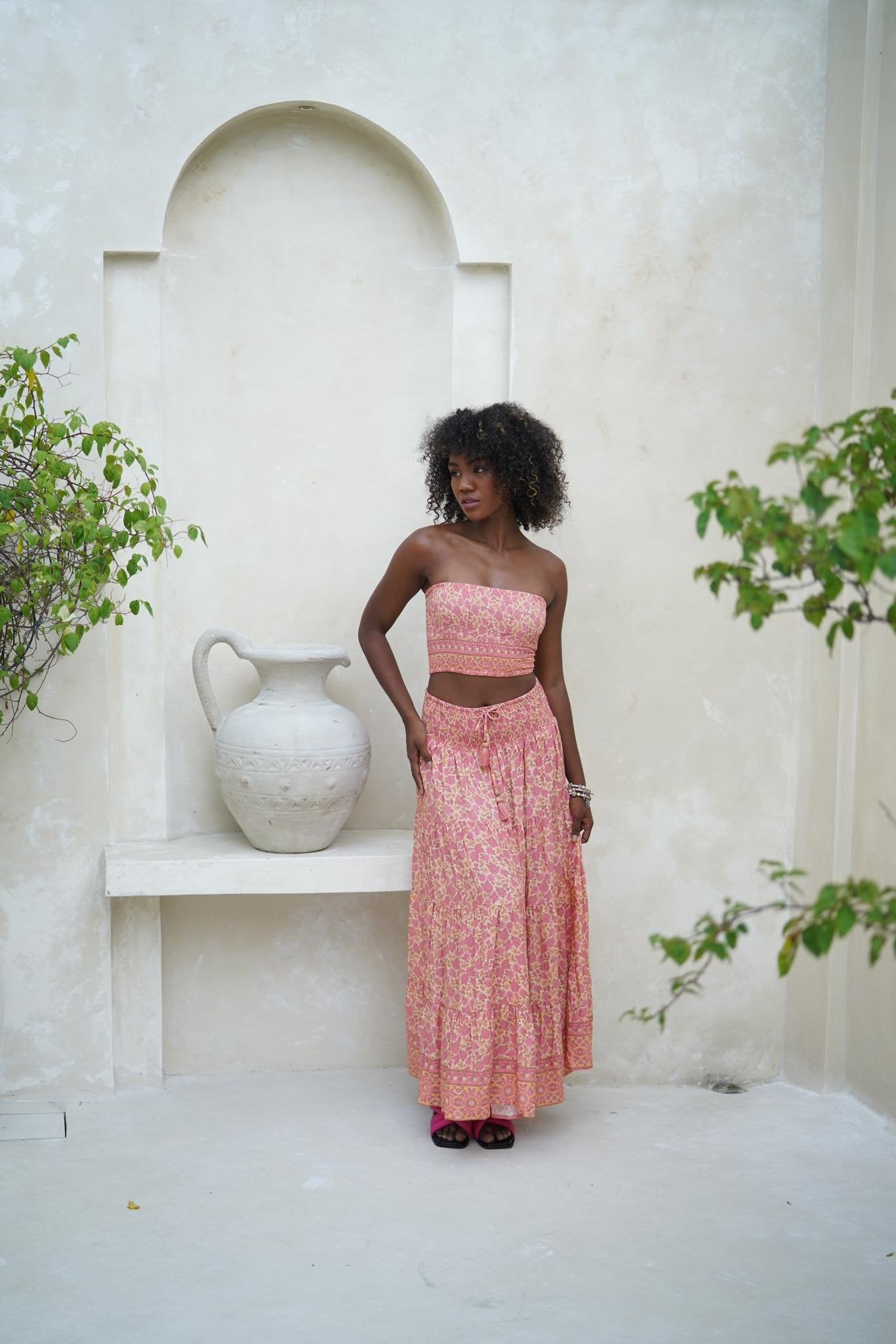 TANAH FOLK Jasmin Skirt - "Pink Sunflowers"